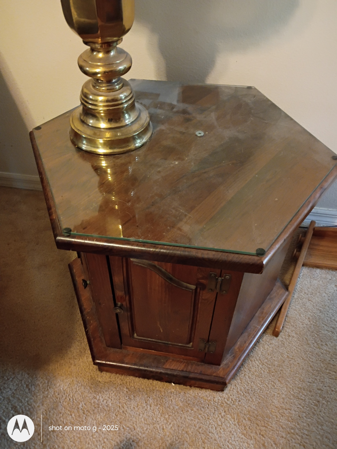 Wooden Hexagonal Side Table with Glass Top - image 6 of 6
