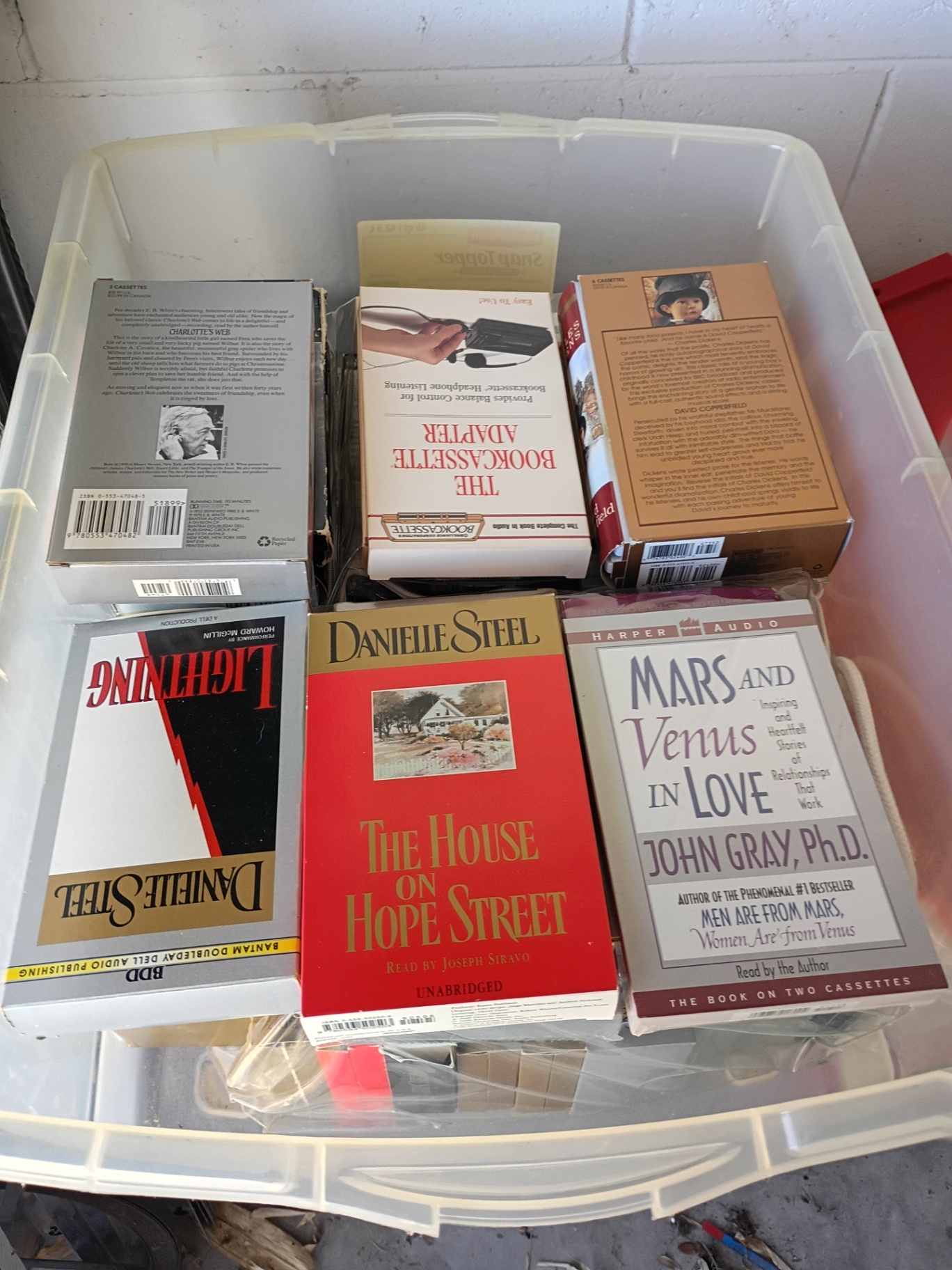 Collection of Audiobook Cassette Tapes in Storage Bins - image 1 of 8