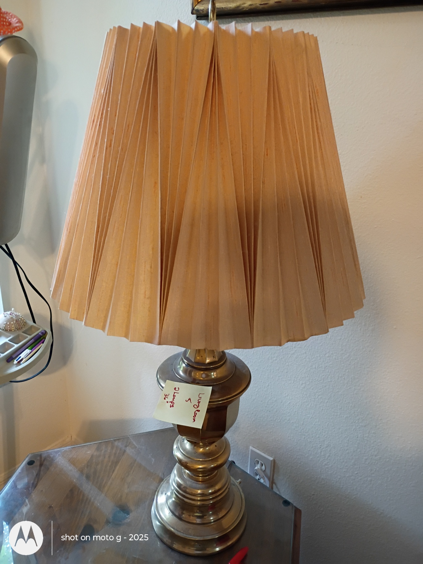 Brass Table Lamps with Pleated Shades - image 1 of 8