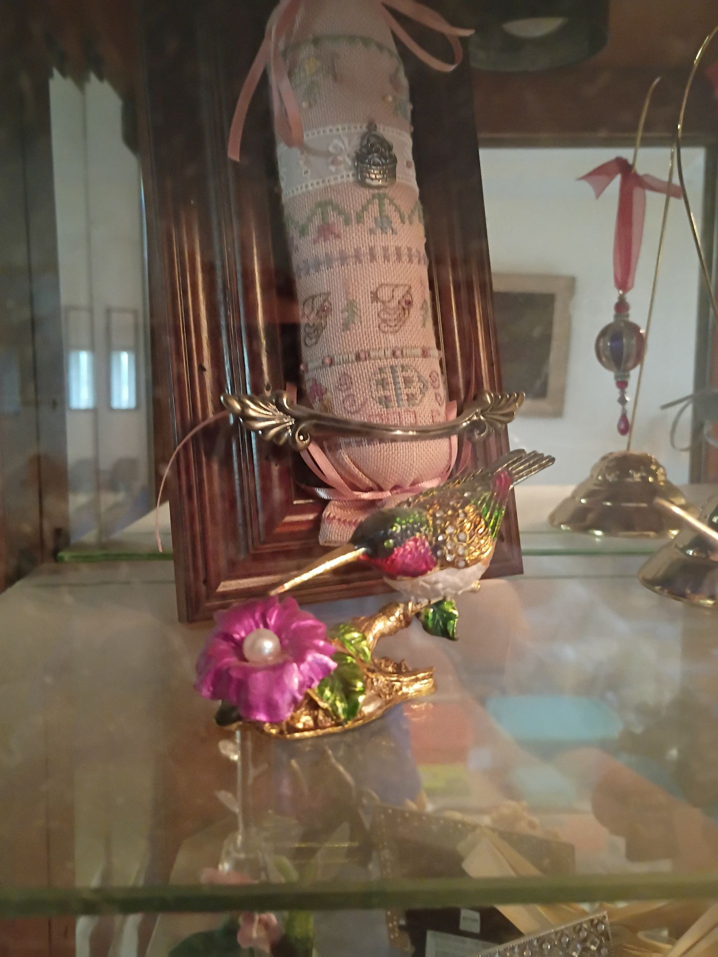 Display Cabinet with Decorative Figurines and Needlework Items - image 2 of 9