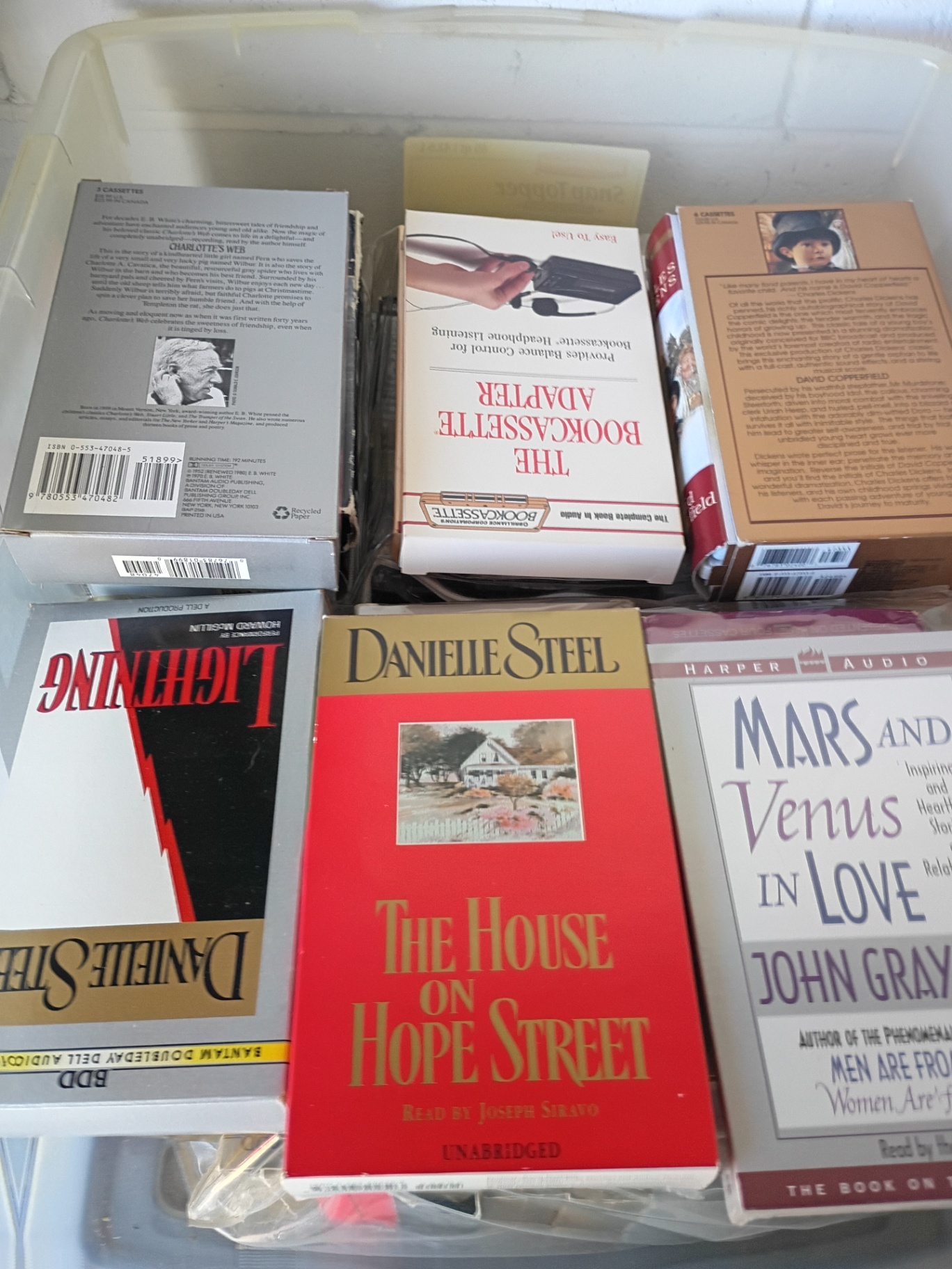Collection of Audiobook Cassette Tapes in Storage Bins - image 5 of 8