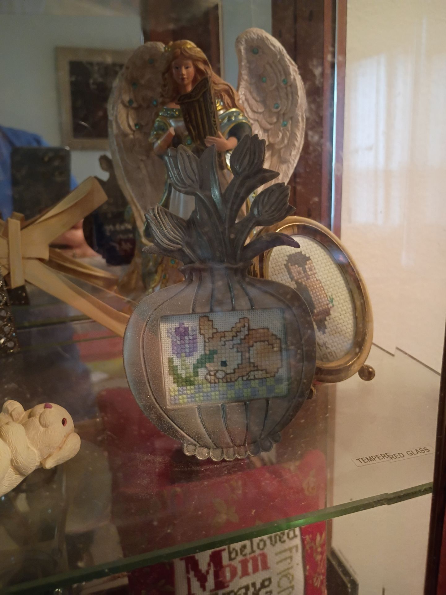 Display Cabinet with Decorative Figurines and Needlework Items - image 5 of 9