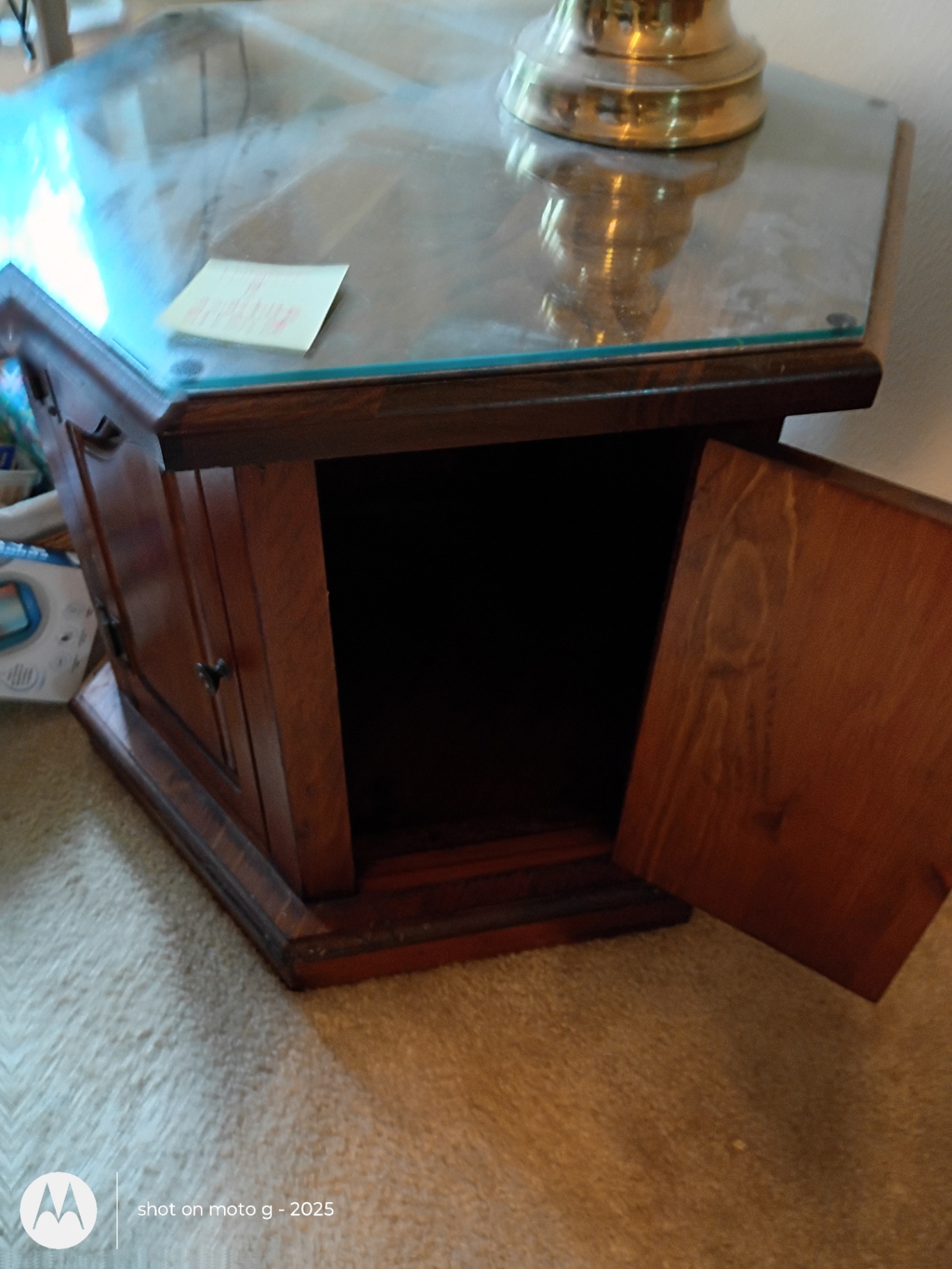 Wooden Hexagonal Side Table with Glass Top - image 5 of 6