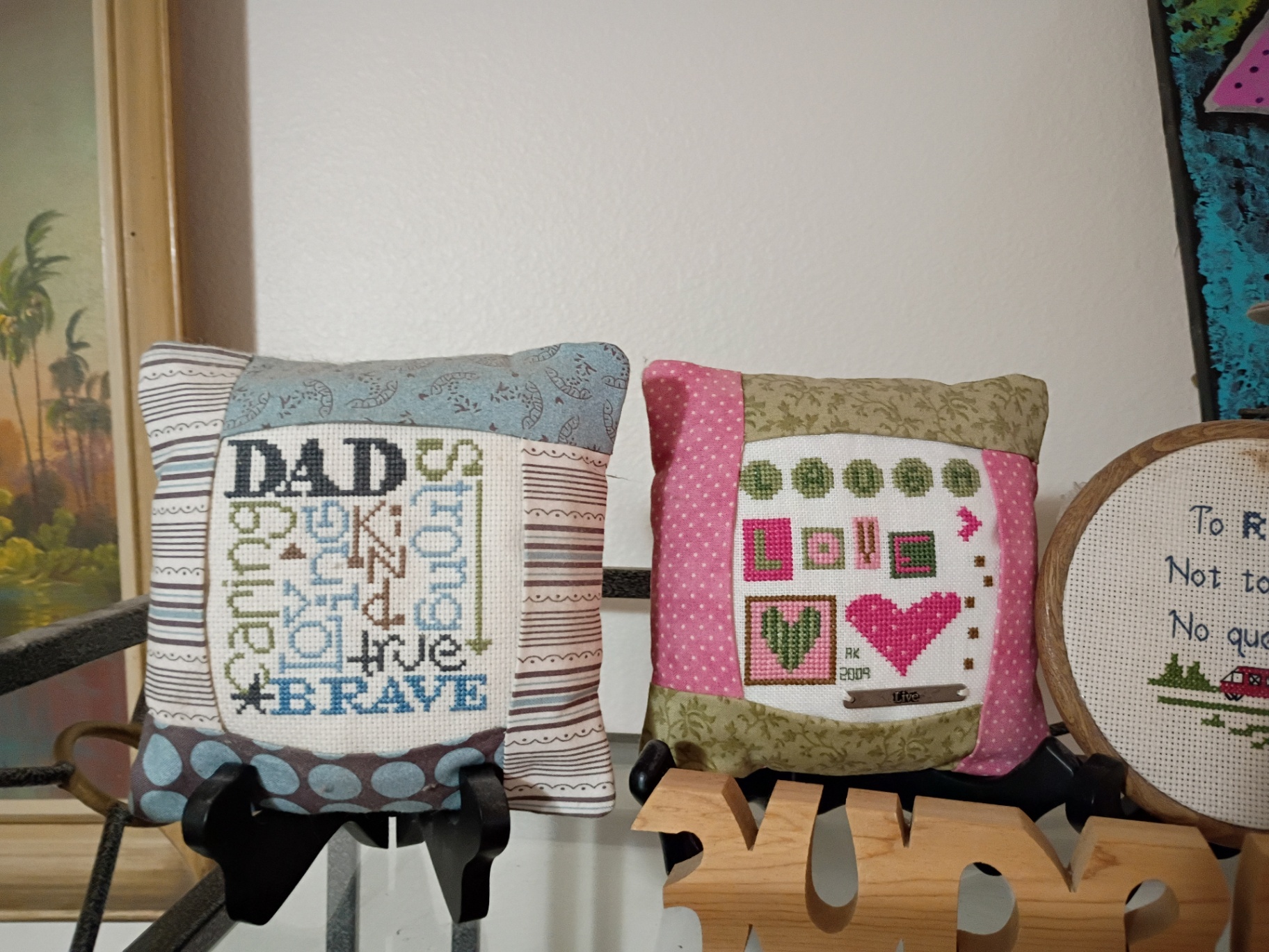 Assorted Handmade Decorative Pillows, Cross-Stitch Decor, and Wall Art - image 2 of 15