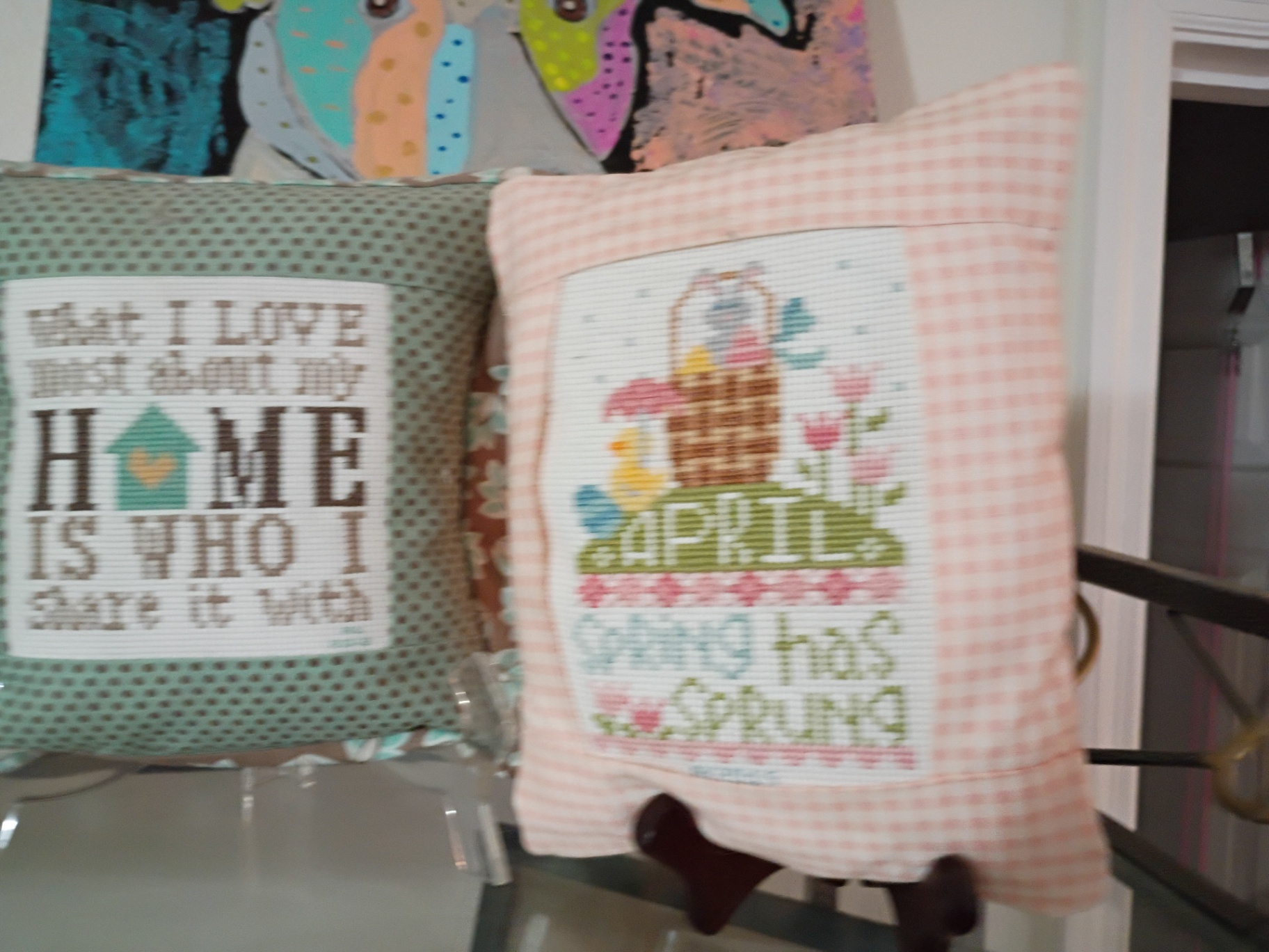 Assorted Handmade Decorative Pillows, Cross-Stitch Decor, and Wall Art - image 4 of 15