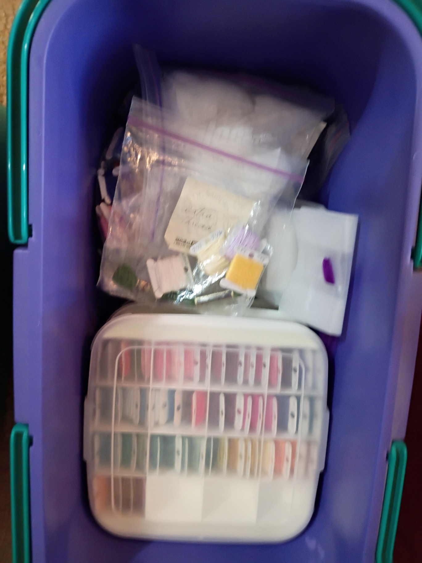 Plastic Storage Tote With Sewing and Craft Supplies - image 1 of 5