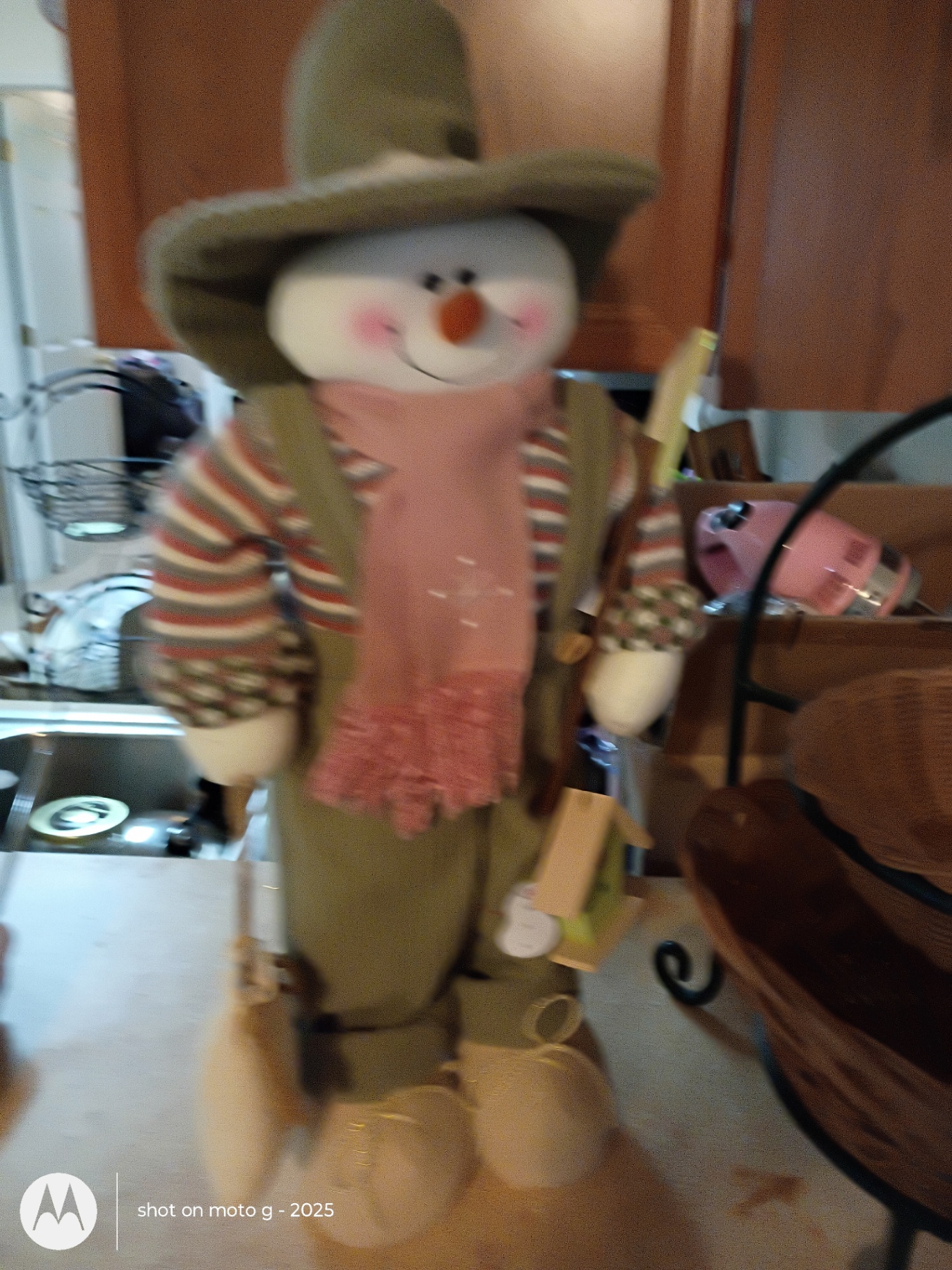 Snowman Figurine and Two-Tier Wicker Basket Stand - image 2 of 3