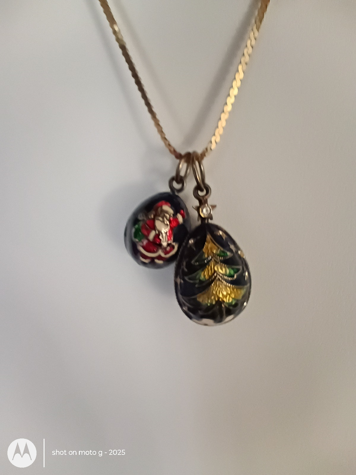 Gold 14k Necklace with Two Decorative Egg Charms - image 4 of 5
