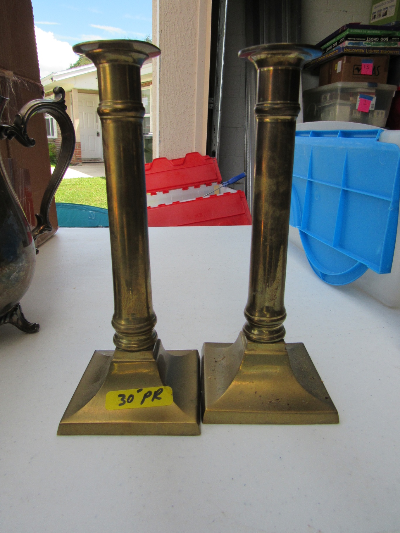 Silver-Tone Tea Service Pieces, Brass Candlesticks, and Metal Mugs - image 5 of 5