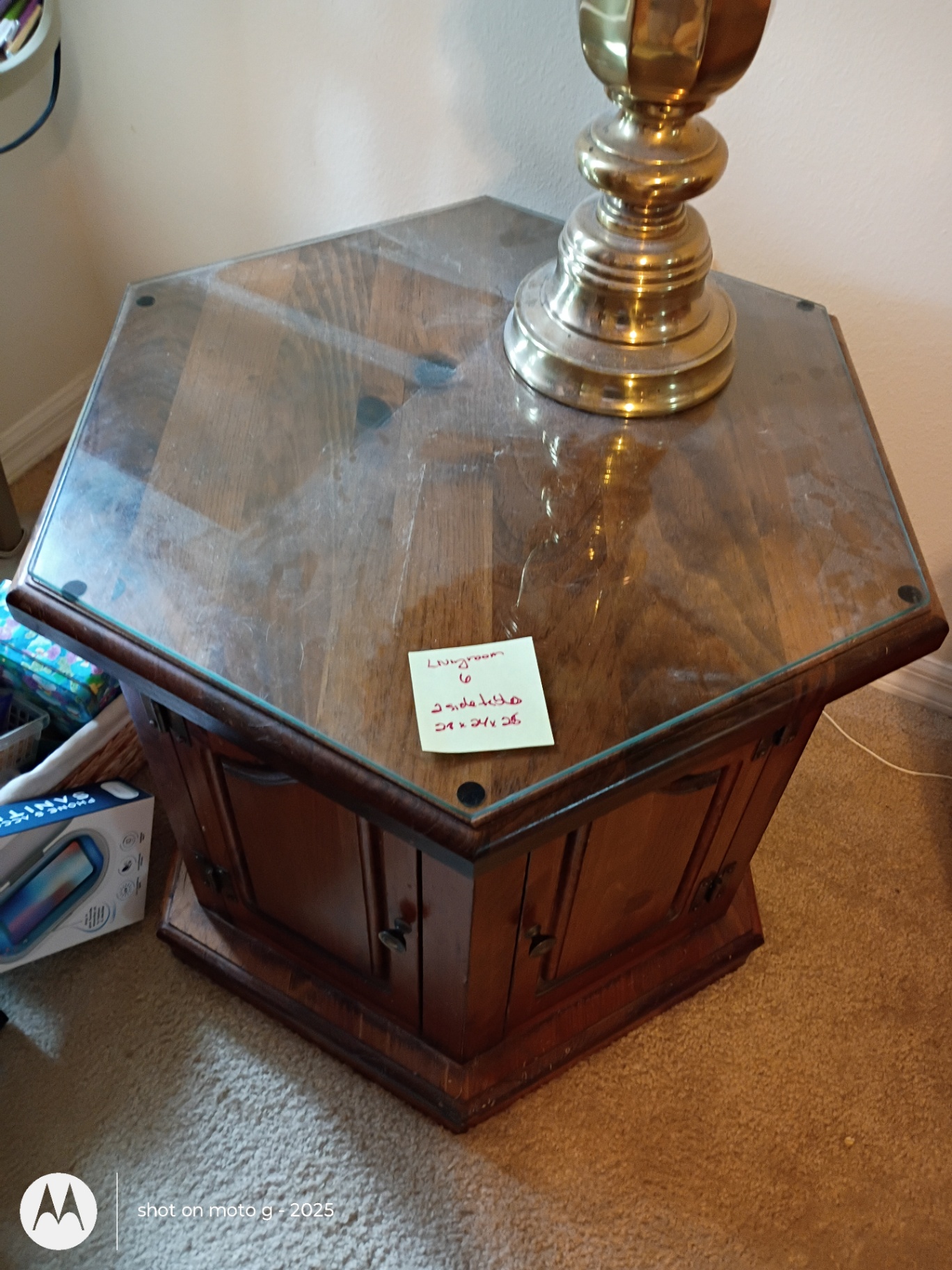 Wooden Hexagonal Side Table with Glass Top - image 1 of 6