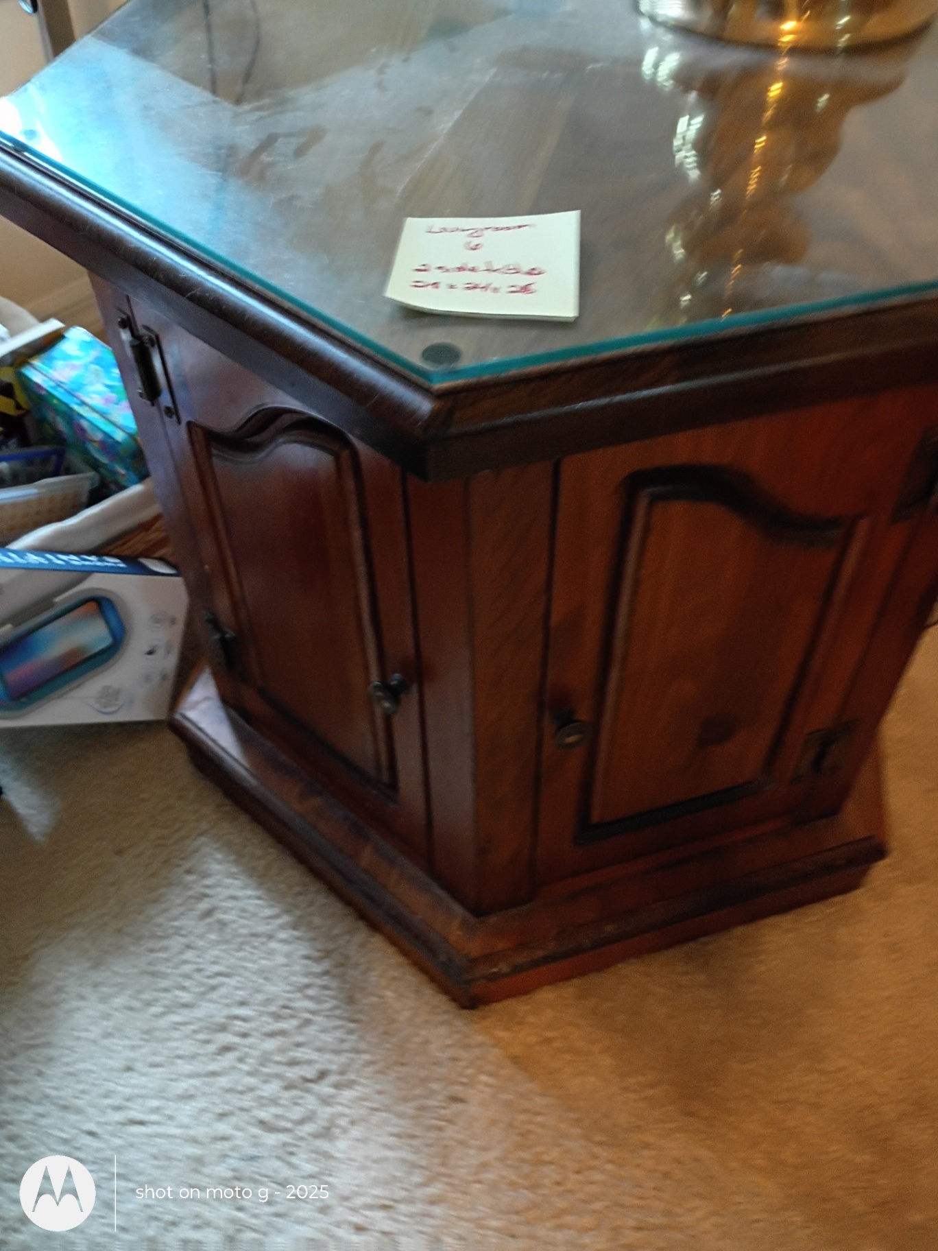 Wooden Hexagonal Side Table with Glass Top - image 4 of 6