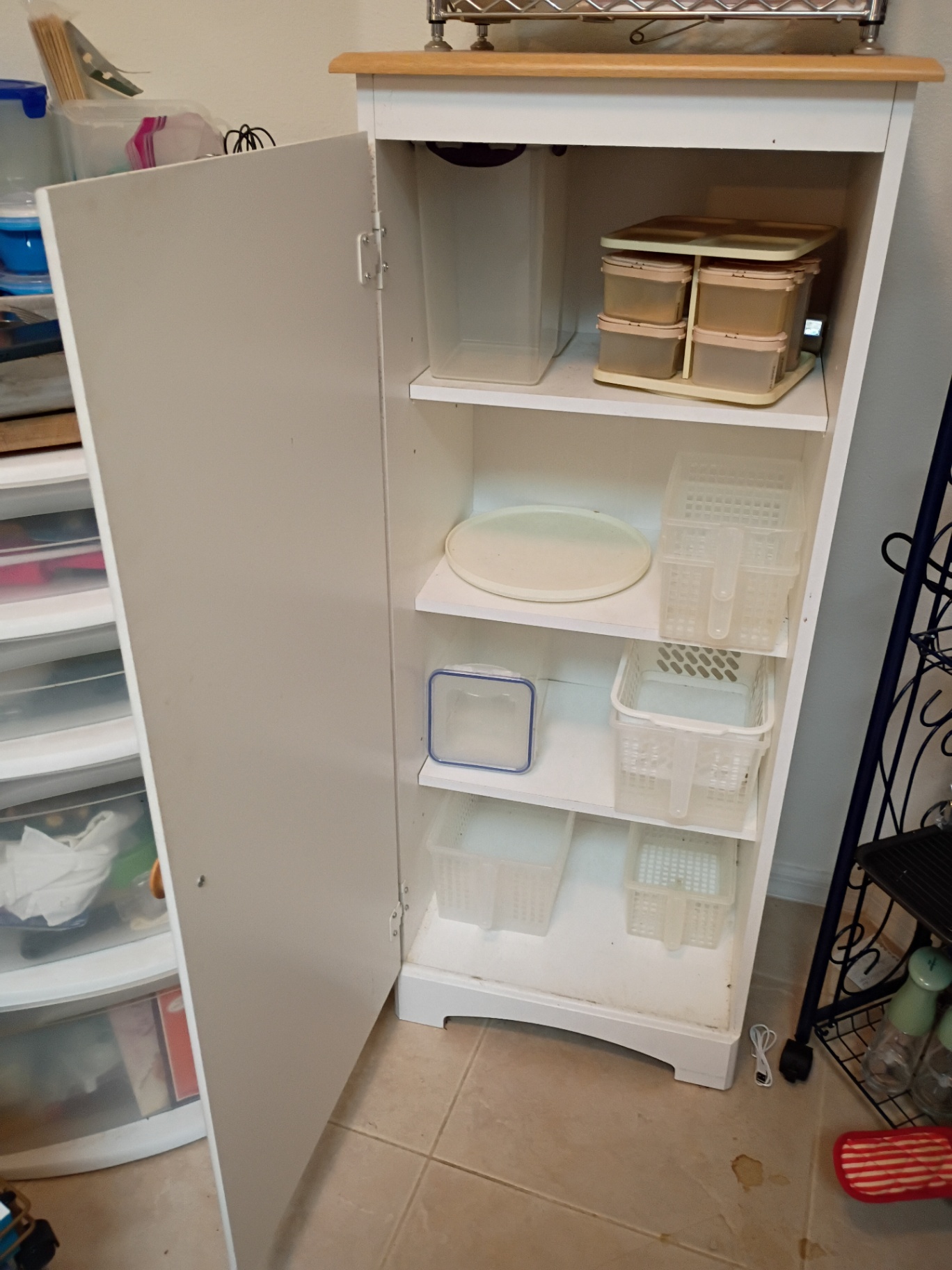White Storage Cabinet with Metal Shelving and Kitchen Accessories - image 3 of 4
