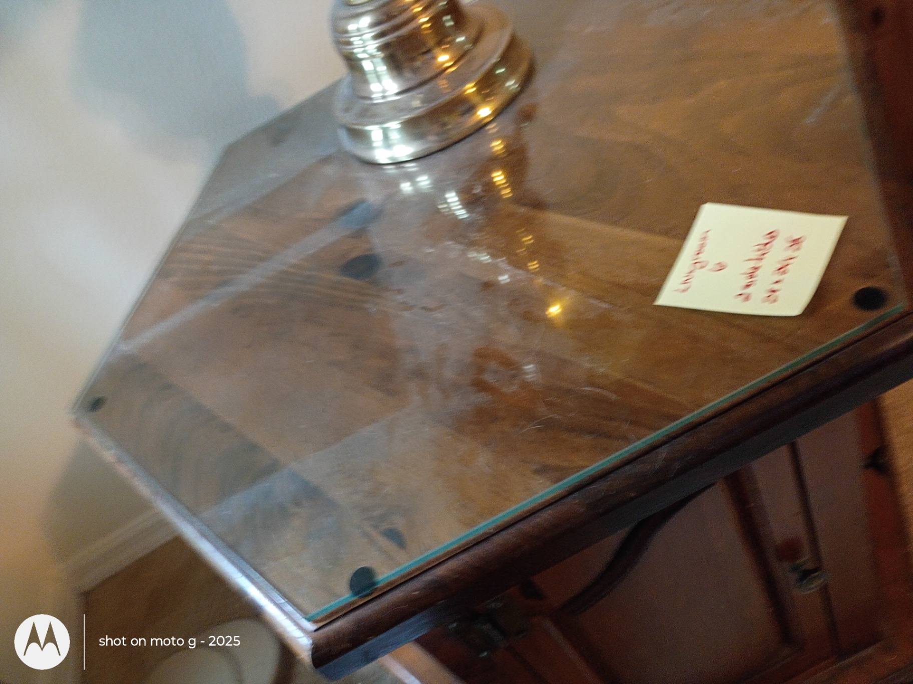 Wooden Hexagonal Side Table with Glass Top - image 3 of 6