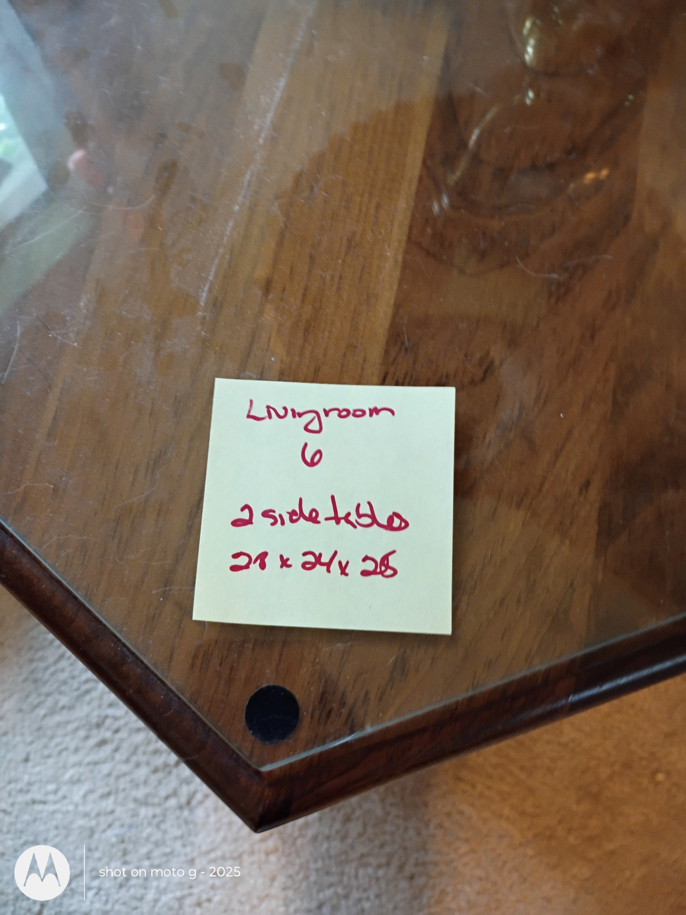 Wooden Hexagonal Side Table with Glass Top - image 2 of 6