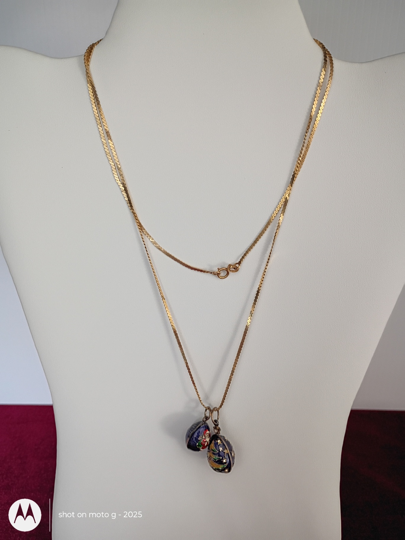 Gold 14k Necklace with Two Decorative Egg Charms - image 1 of 5
