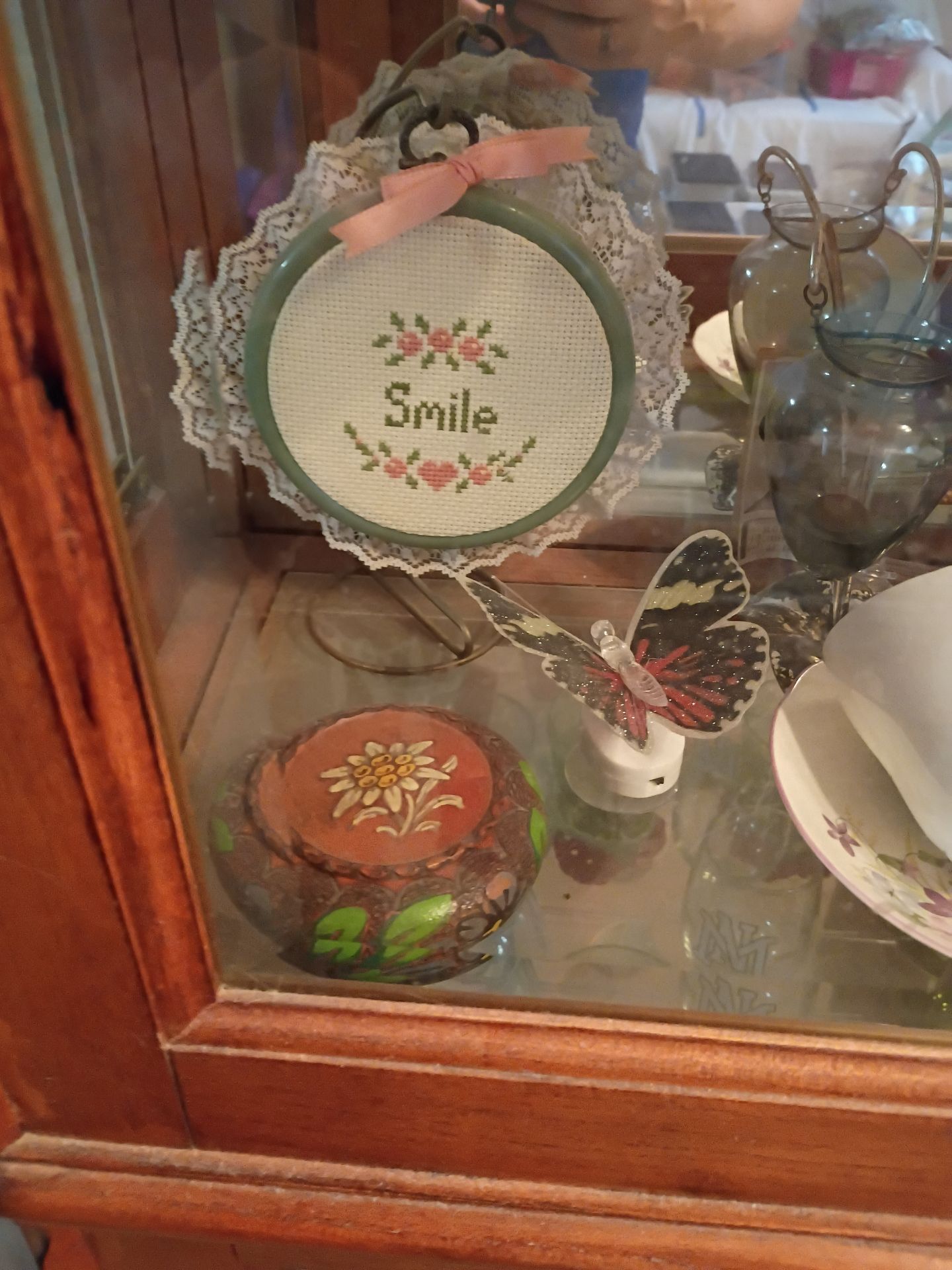 Display Cabinet with Decorative Figurines and Needlework Items - image 8 of 9
