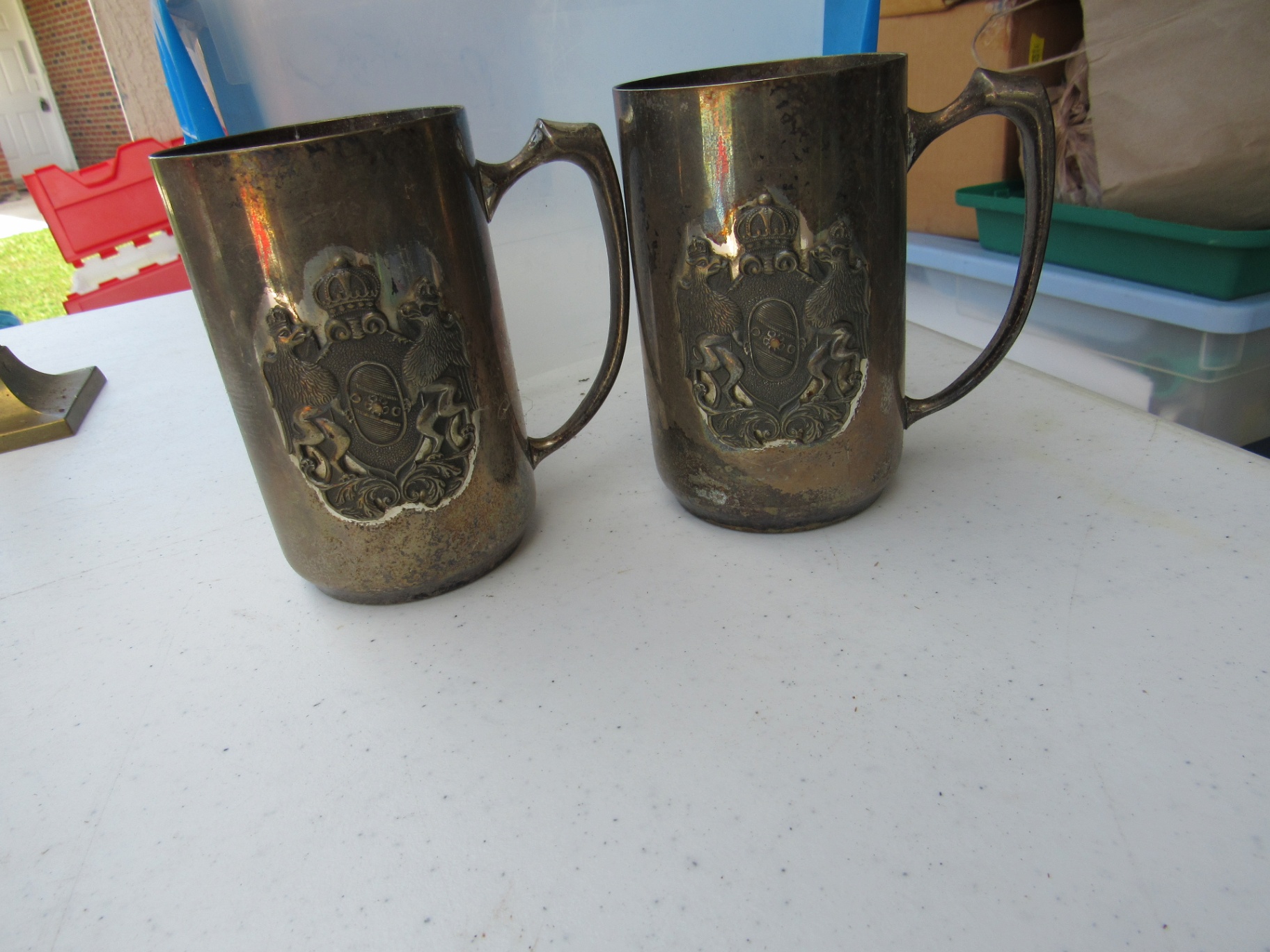 Silver-Tone Tea Service Pieces, Brass Candlesticks, and Metal Mugs - image 4 of 5