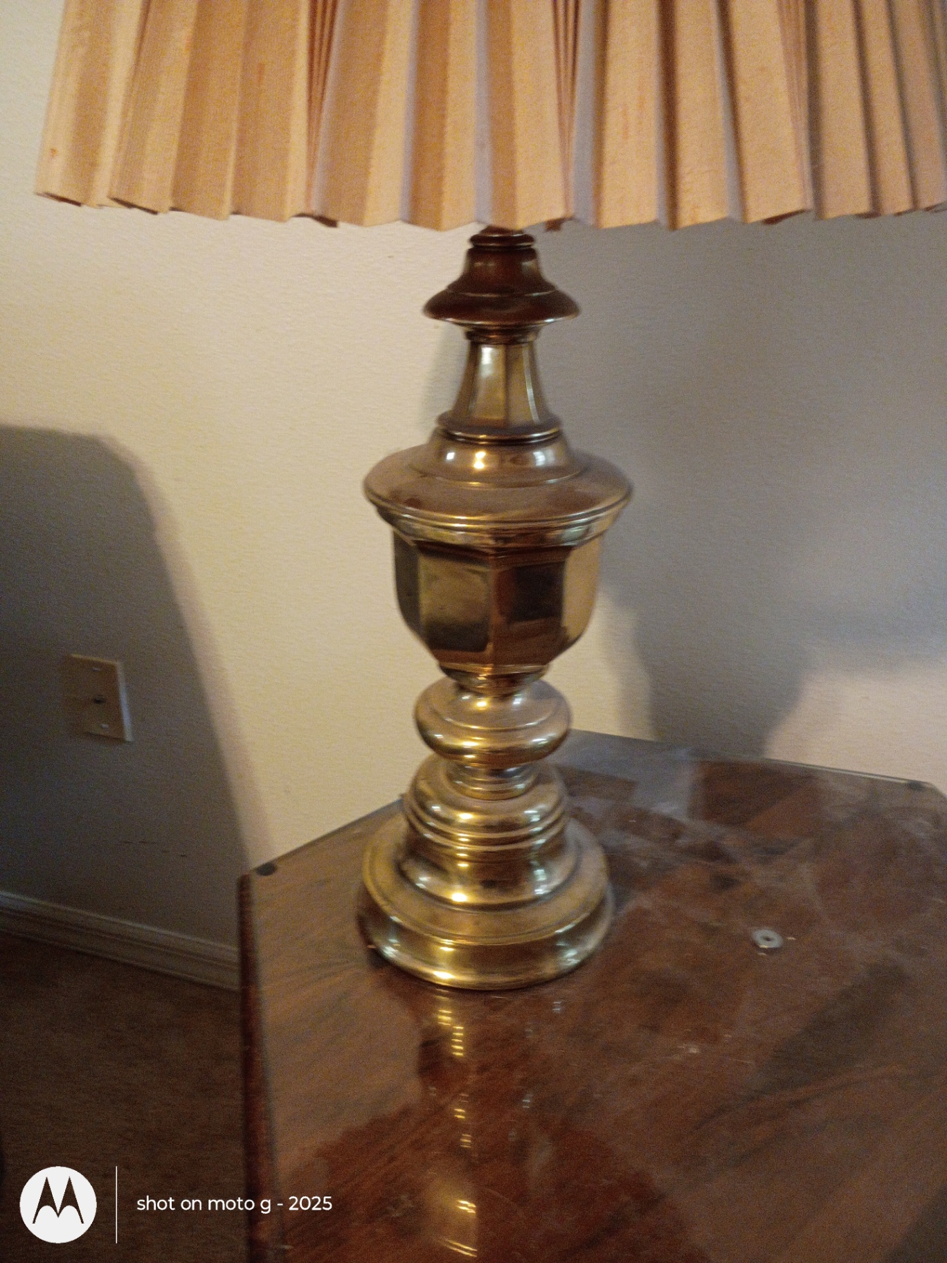Brass Table Lamps with Pleated Shades - image 7 of 8