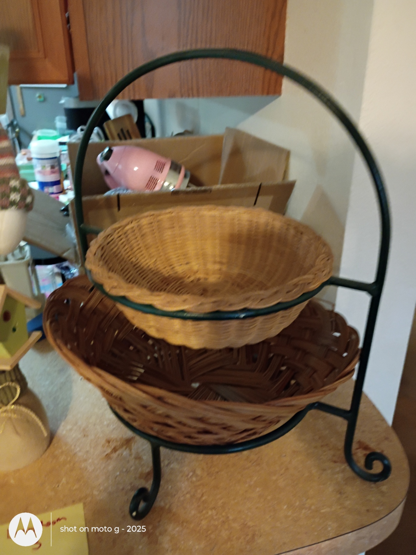 Snowman Figurine and Two-Tier Wicker Basket Stand - image 3 of 3