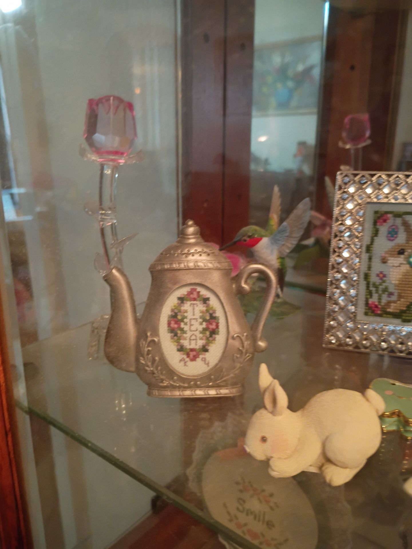 Display Cabinet with Decorative Figurines and Needlework Items - image 7 of 9