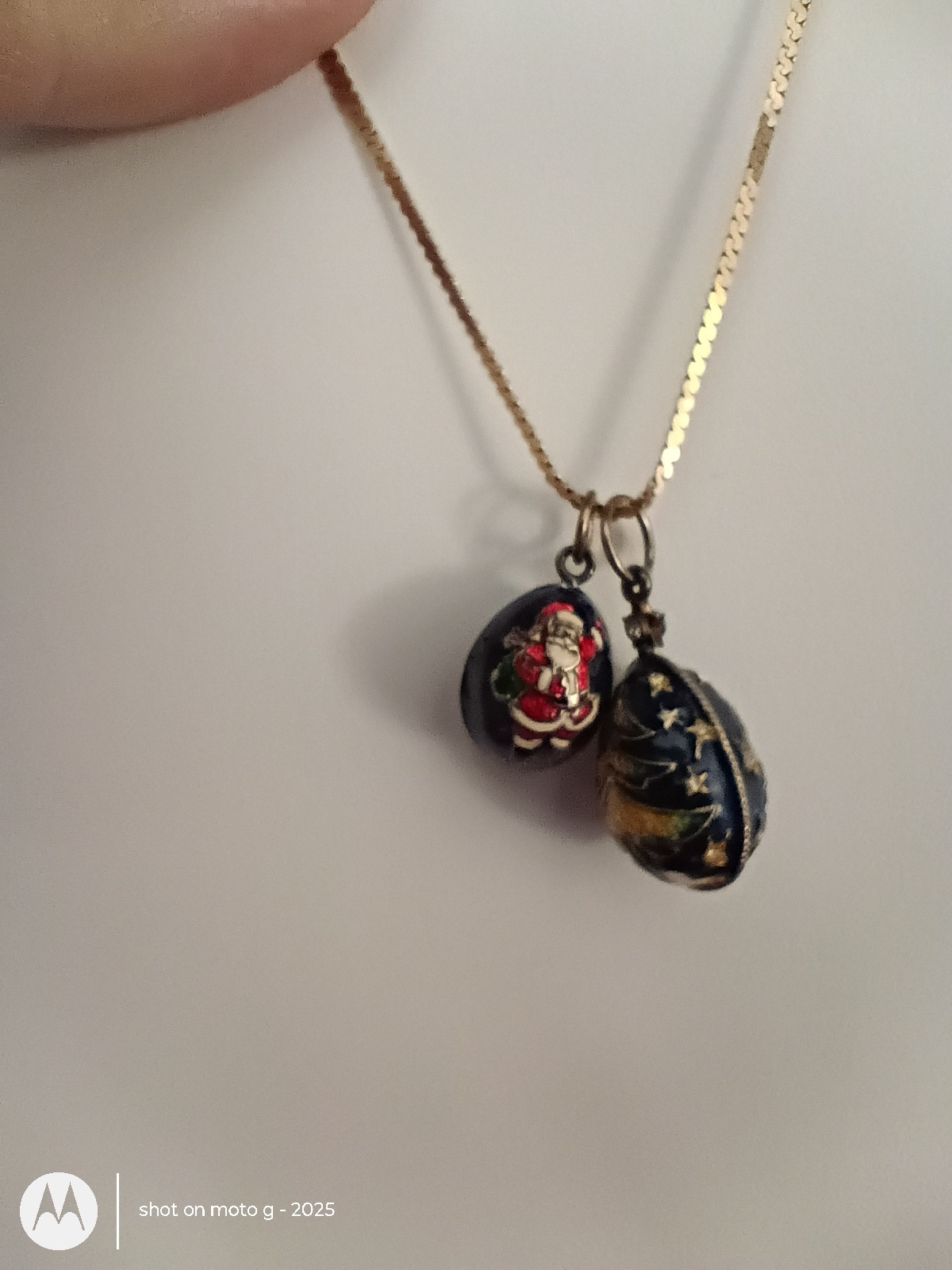 Gold 14k Necklace with Two Decorative Egg Charms - image 3 of 5