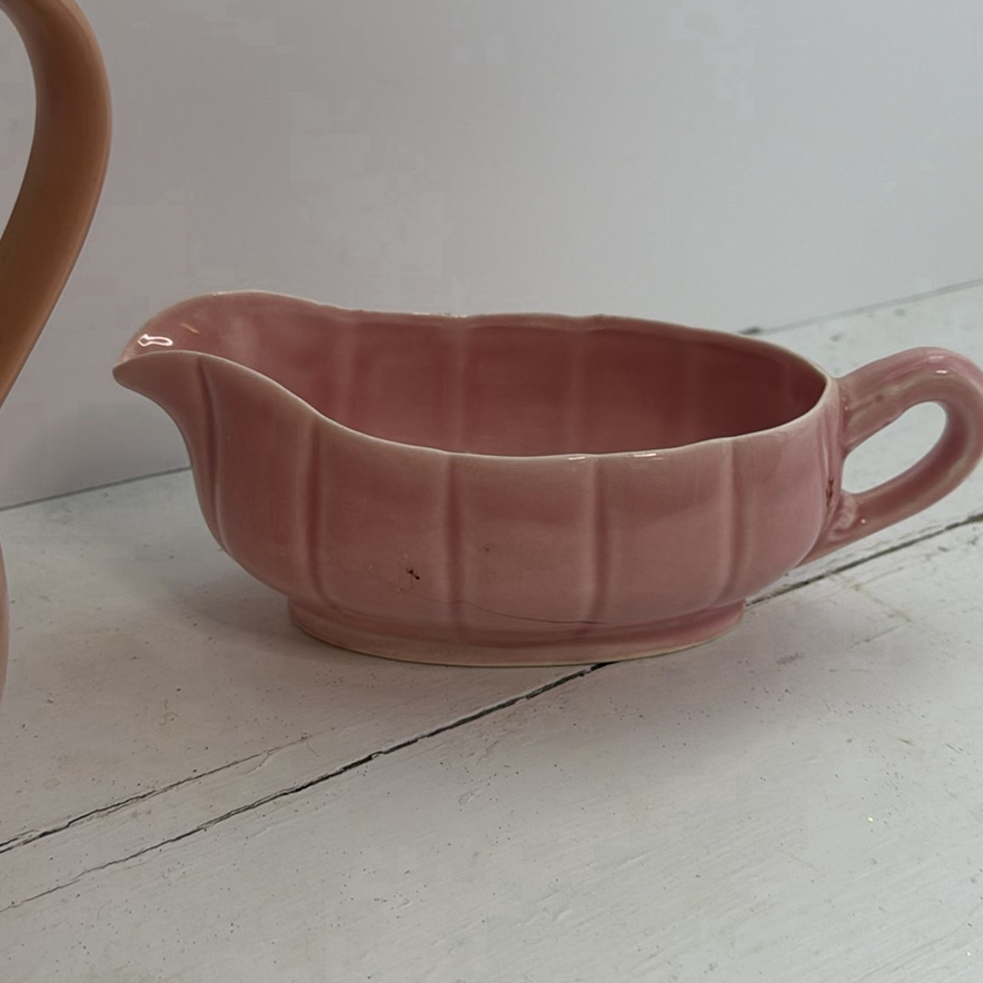 Pink Pastel Ceramics pitcher, gravy boat, teacups and saucers -  Including Shenandoah - image 4 of 9