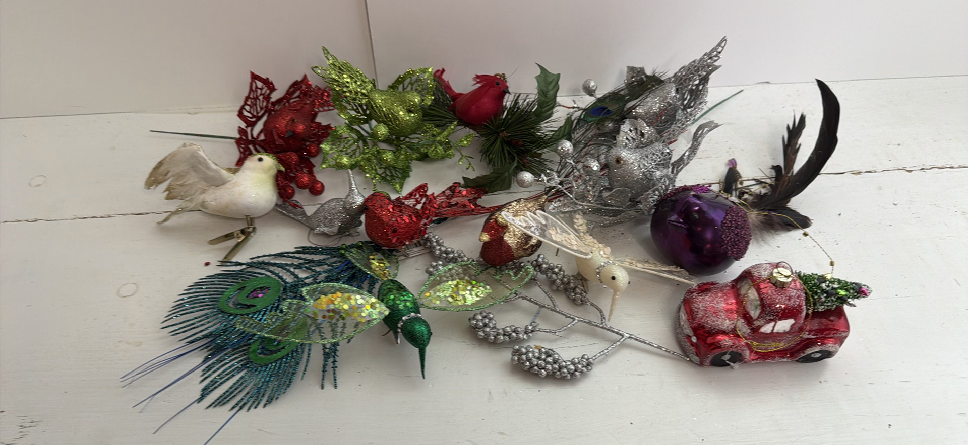 Assorted Glitter Holiday Decor Including Bird Figurines - image 1 of 5