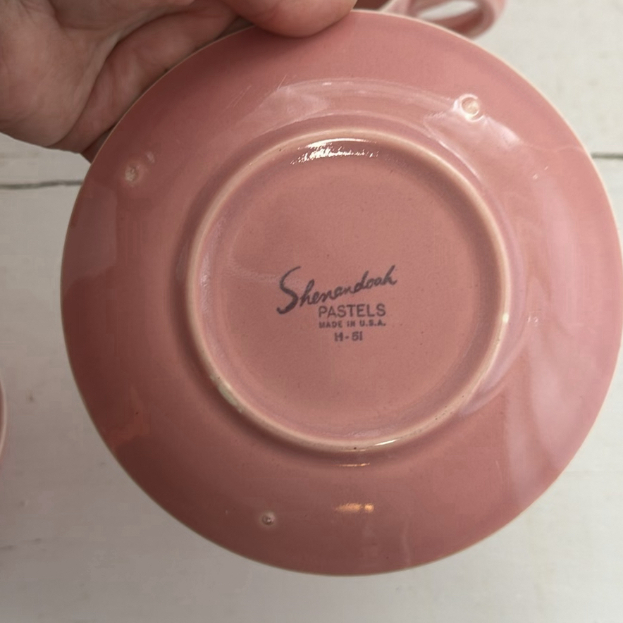 Pink Pastel Ceramics pitcher, gravy boat, teacups and saucers -  Including Shenandoah - image 7 of 9