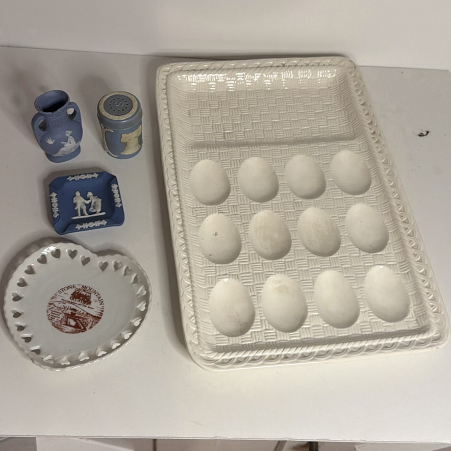 Random Lot of Collectibles including Jasperware, Vintage Egg Tray - image 1 of 5