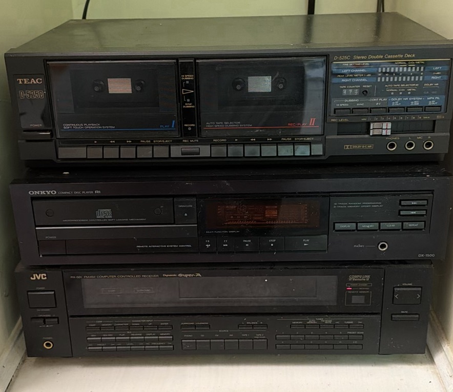 Stack of Vintage Audio Electronics inlcuding TEAC, Onkyo and JVC  NOT TESTED - image 1 of 2