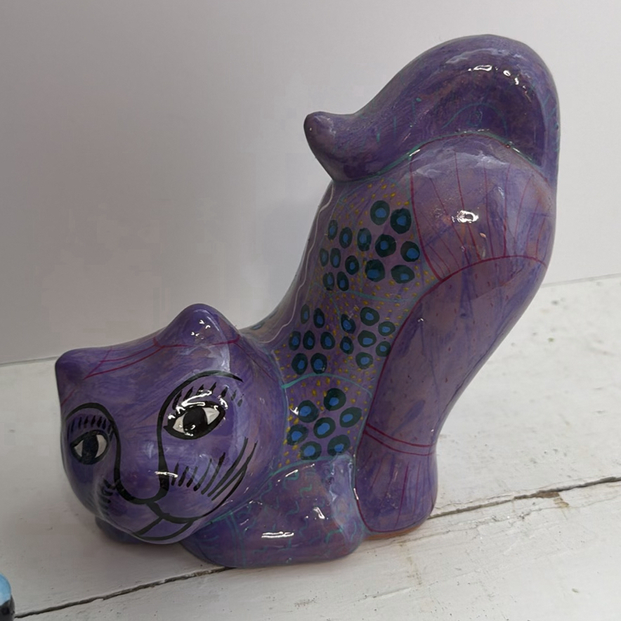 Colorful Ceramic Cat Figurines Mexican Folk Art Style - image 3 of 4