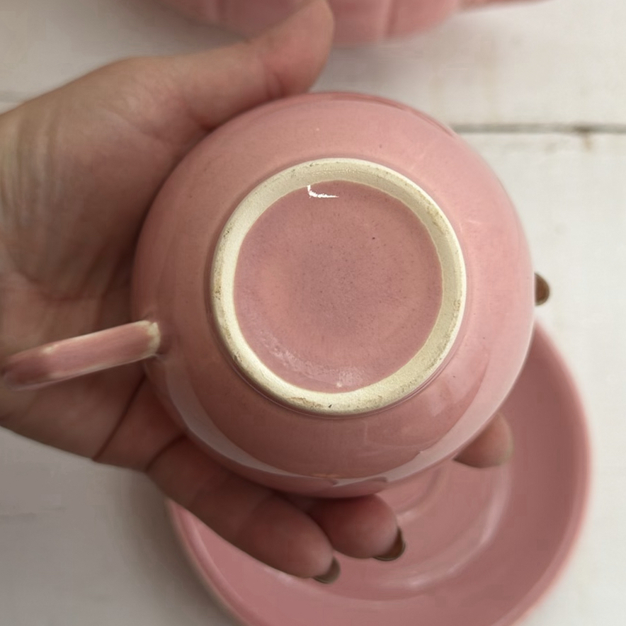 Pink Pastel Ceramics pitcher, gravy boat, teacups and saucers - Including Shenandoah - image 8 of 9