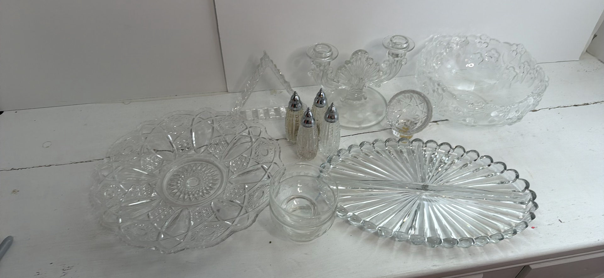 Clear Glass Tableware Lot - Serving Trays, Candlestick Holder etc - image 1 of 5