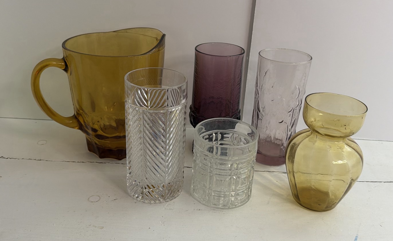 Vintage Glass Item Lot - Including Pitcher, Vase, Glasses - image 1 of 2