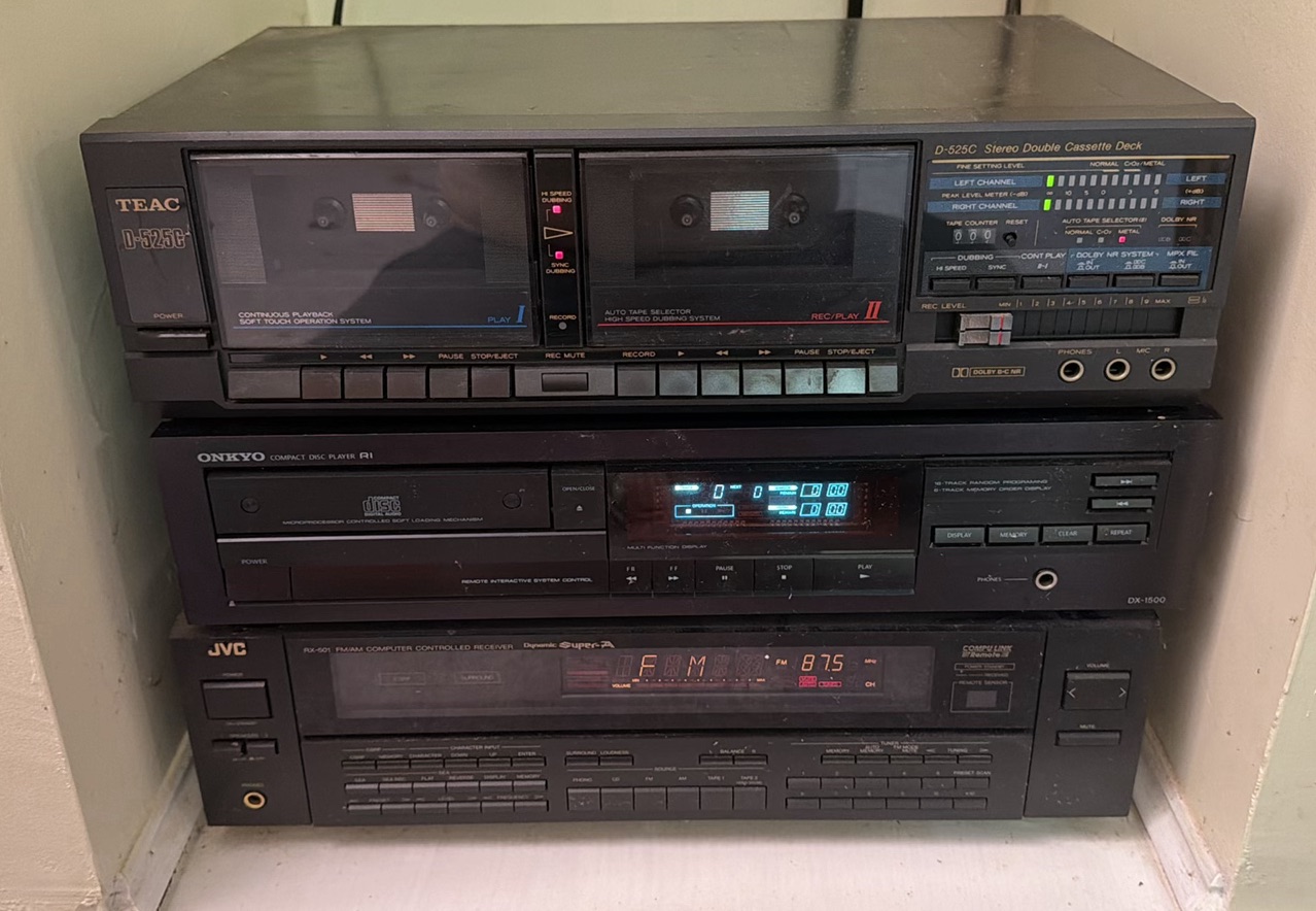Stack of Vintage Audio Electronics inlcuding TEAC, Onkyo and JVC  NOT TESTED - image 2 of 2