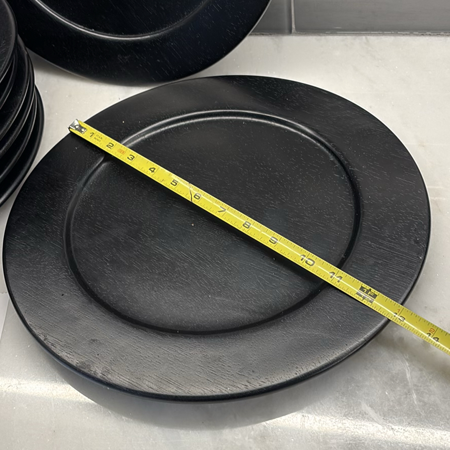 Set of 8 Black Round Wooden Chargers - image 2 of 8