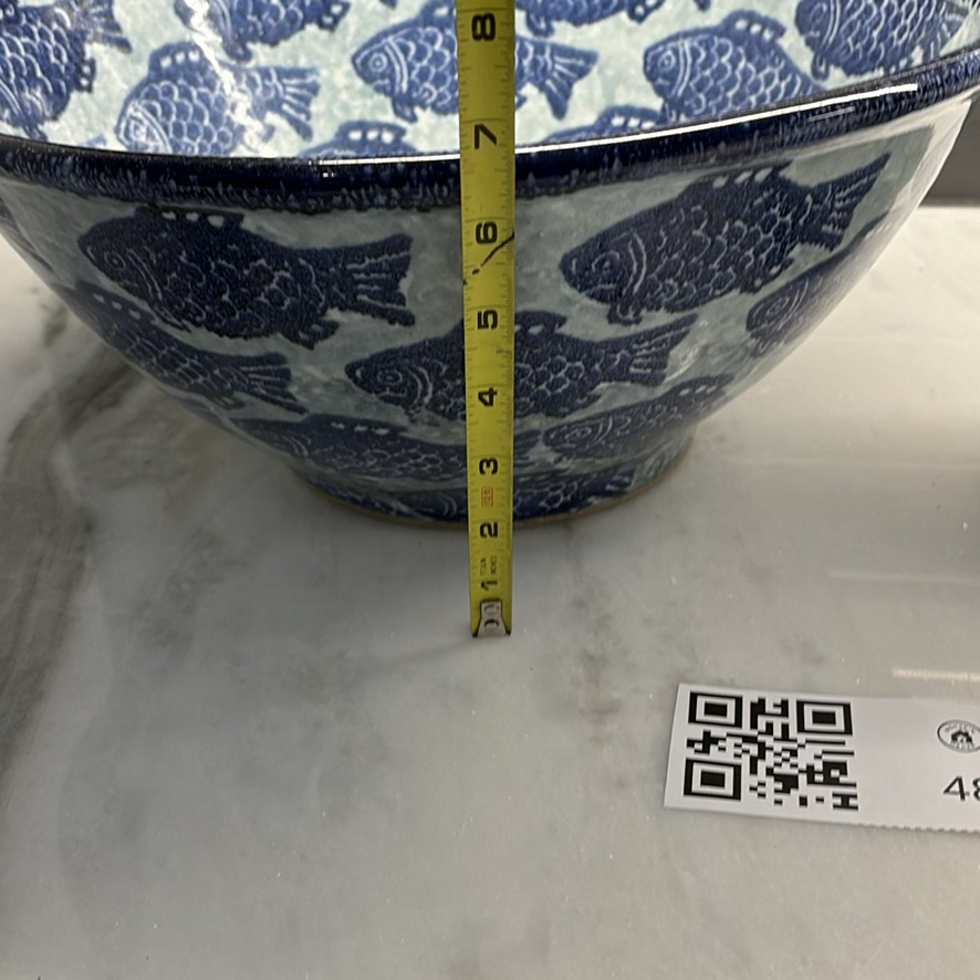 Blue Fish Pattern Ceramic Bowl and White Ceramic Pot - image 2 of 9