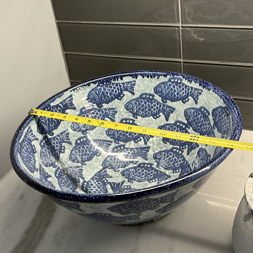 Blue Fish Pattern Ceramic Bowl and White Ceramic Pot - image 3 of 9