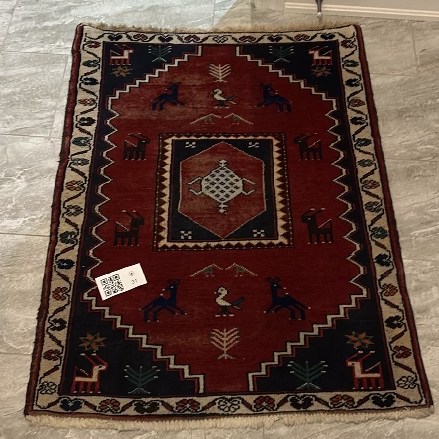 Iranian Area Rug with Geometric and Animal Motifs - image 1 of 11