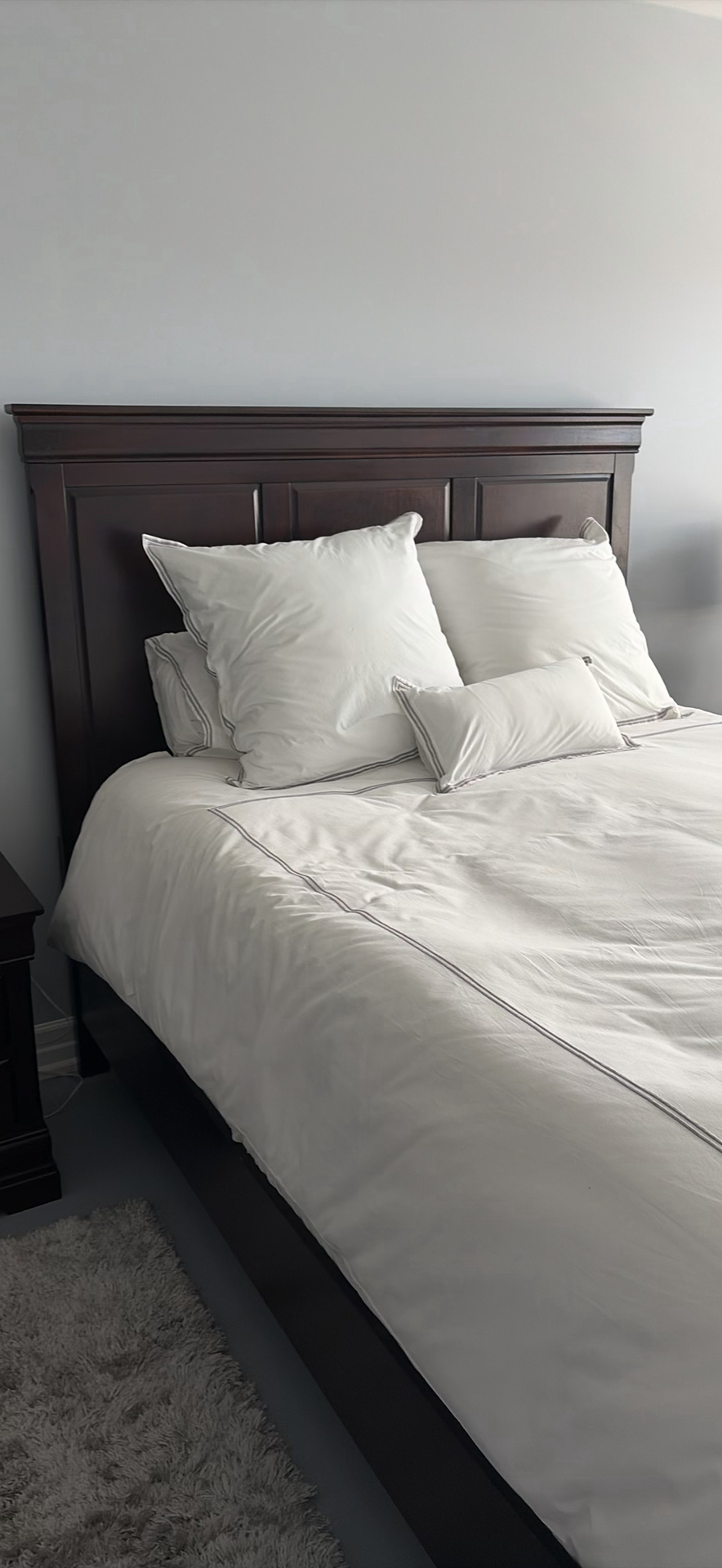 Dark Wood Queen Bed Frame with Mattress/Boxspring - image 1 of 12