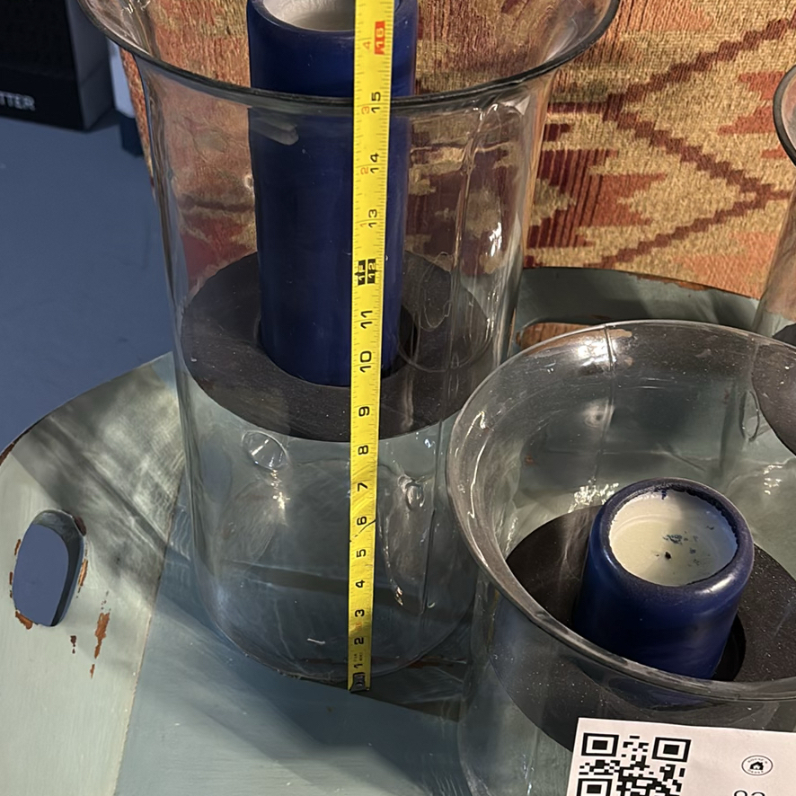 Glass Hurricane Candle Holders and Wooden Tray - image 3 of 15