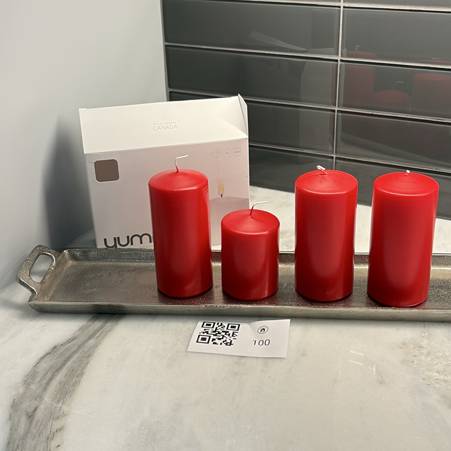 Red Pillar Candles and Metal Tray - image 1 of 9