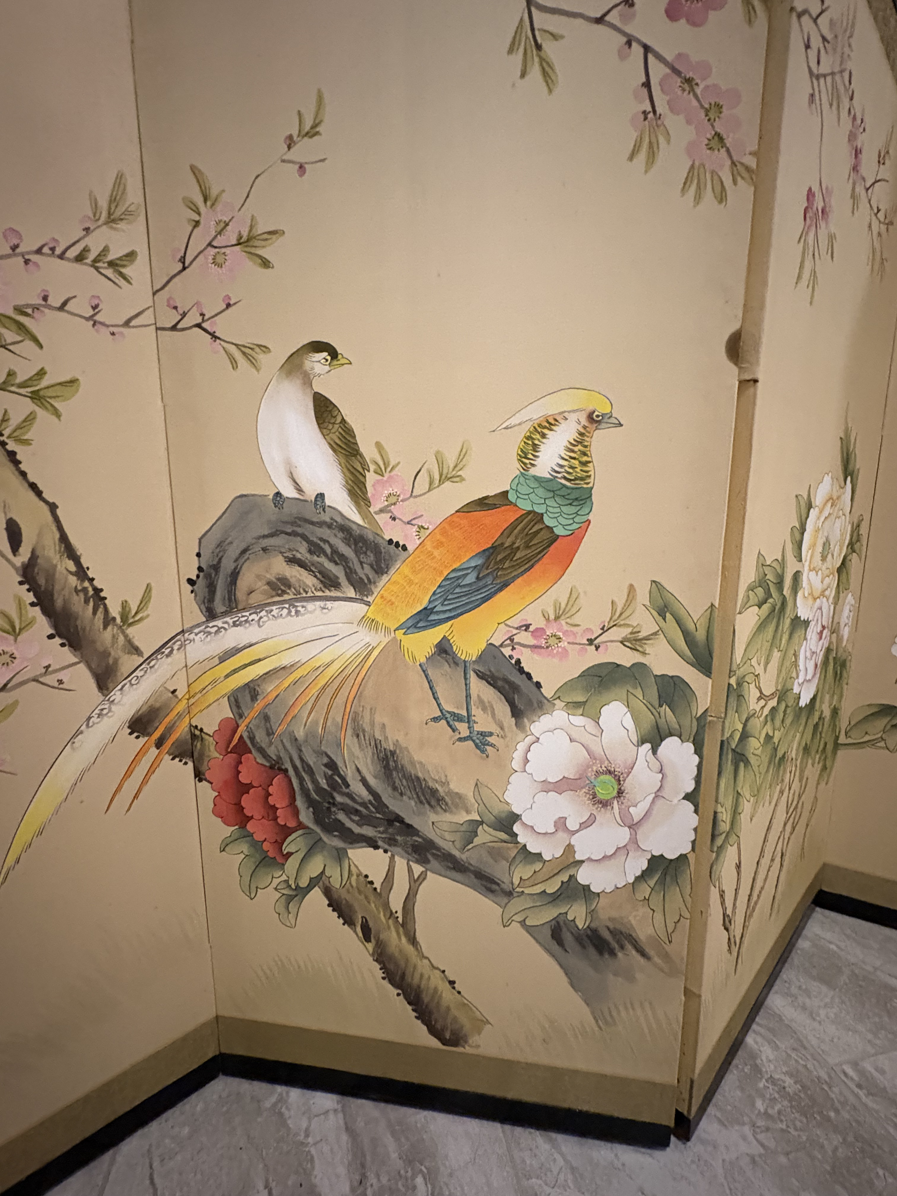 Four-Panel Folding Decorative Screen with Bird and Floral Artwork - image 2 of 14