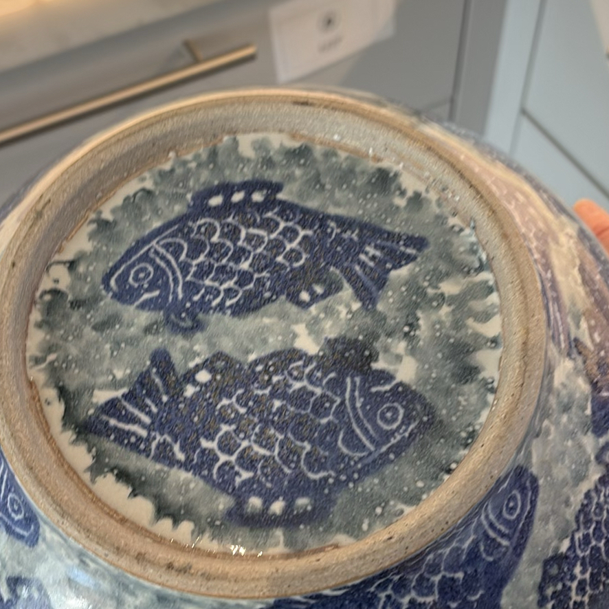 Blue Fish Pattern Ceramic Bowl and White Ceramic Pot - image 8 of 9