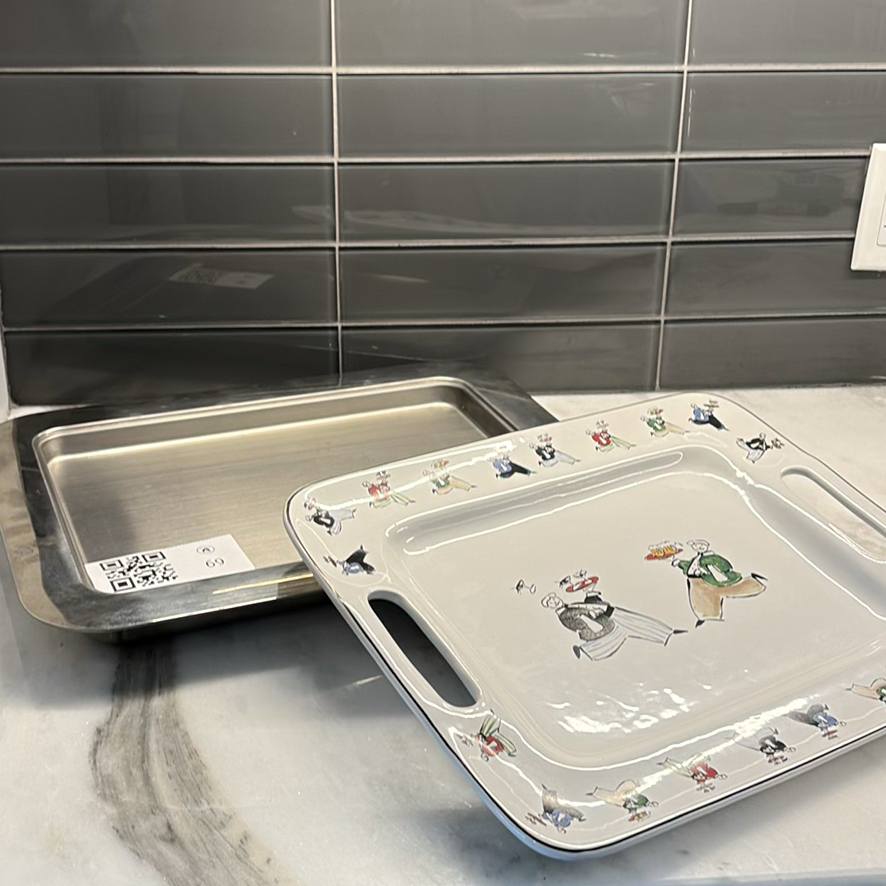 Ceramic Serving Tray and Stainless Steel Warming/Cooling Tray - image 2 of 11