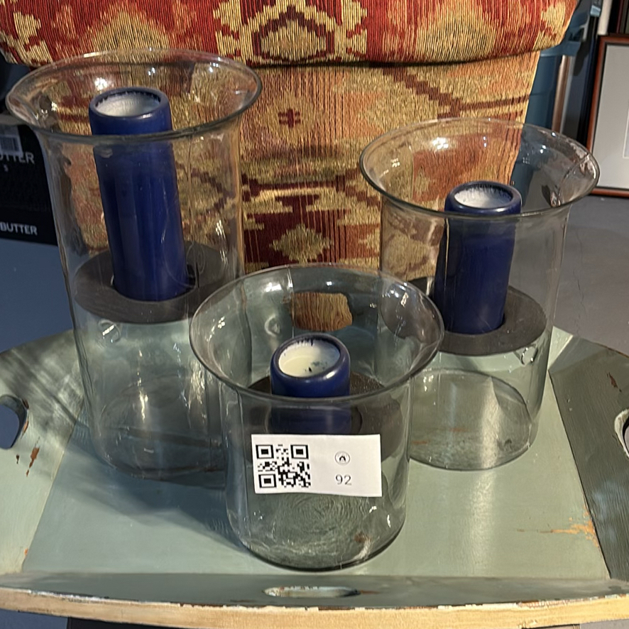 Glass Hurricane Candle Holders and Wooden Tray - image 2 of 15