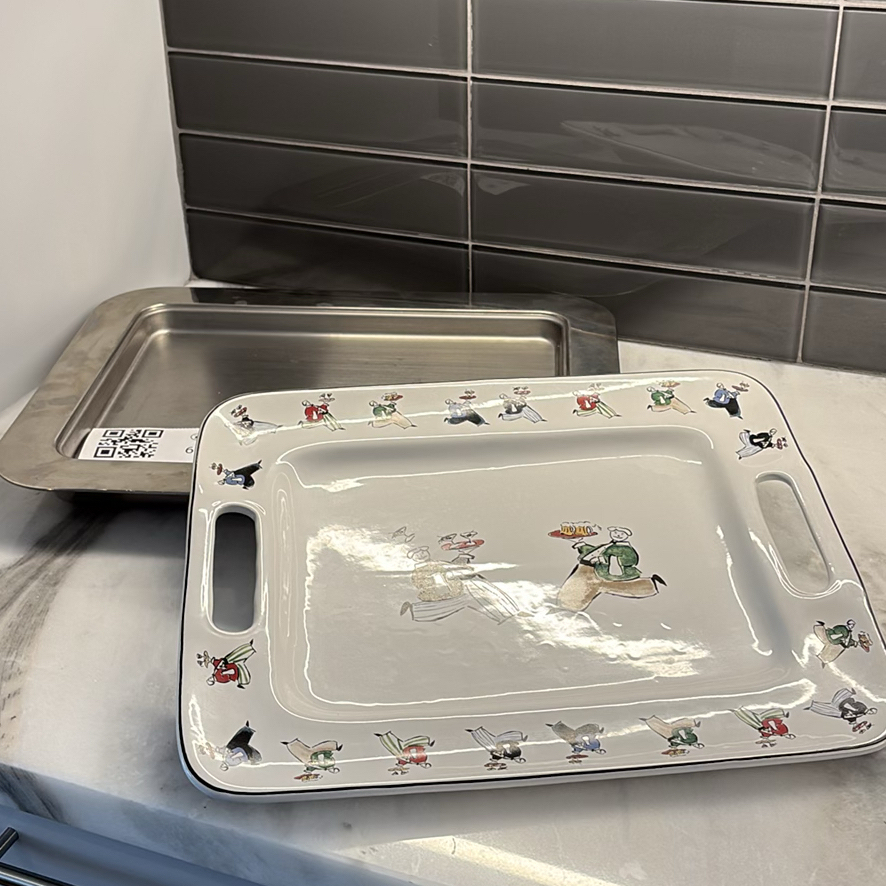 Ceramic Serving Tray and Stainless Steel Warming/Cooling Tray - image 1 of 11
