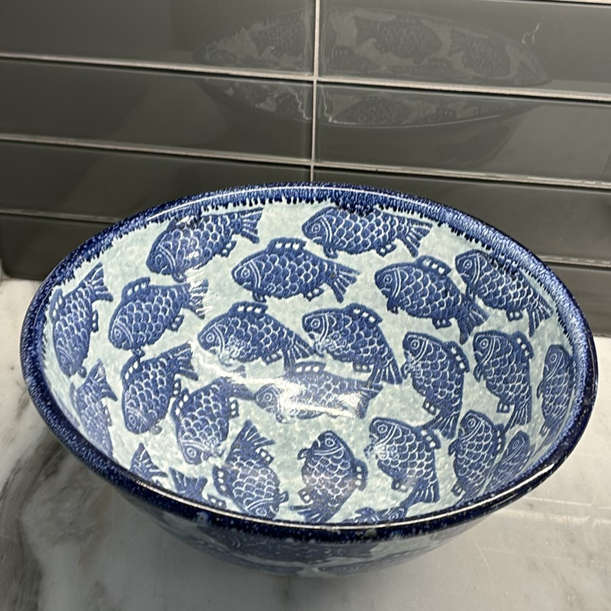 Blue Fish Pattern Ceramic Bowl and White Ceramic Pot - image 9 of 9