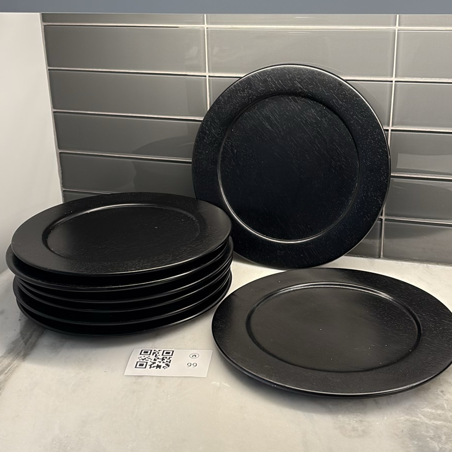 Set of 8 Black Round Wooden Chargers - image 1 of 8
