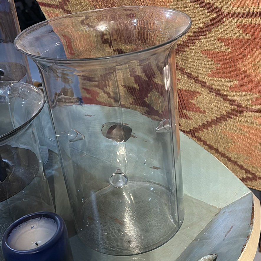 Glass Hurricane Candle Holders and Wooden Tray - image 7 of 15